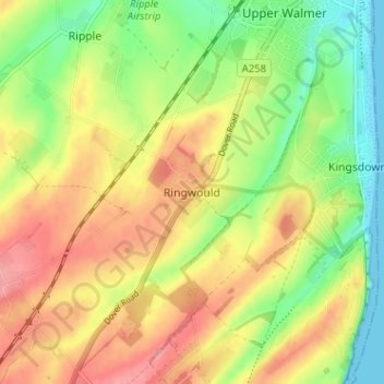 Mappa topografica Ringwould, altitudine, rilievo