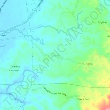 Mappa topografica Tugas, altitudine, rilievo