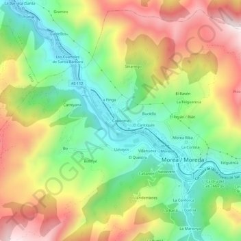 Mappa topografica Caborana, altitudine, rilievo