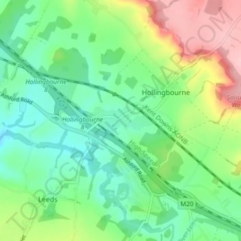 Mappa topografica Eyhorne Street, altitudine, rilievo