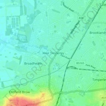 Mappa topografica West Timperley, altitudine, rilievo