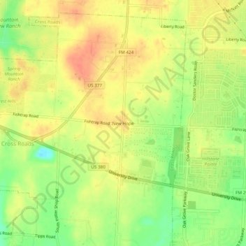 Mappa topografica New Hope, altitudine, rilievo