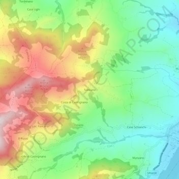 Mappa topografica Tabbiano, altitudine, rilievo