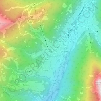 Mappa topografica Vigo di Fassa, altitudine, rilievo