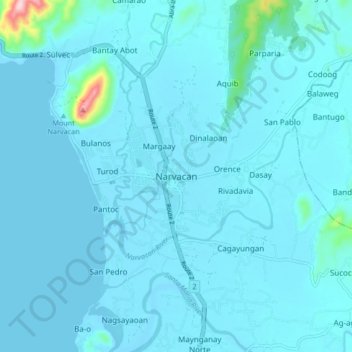 Mappa topografica Narvacan, altitudine, rilievo