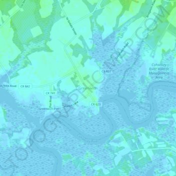 Mappa topografica Greenwich, altitudine, rilievo