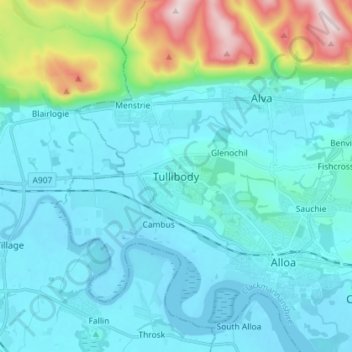 Mappa topografica Tullibody, altitudine, rilievo