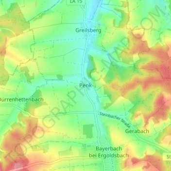 Mappa topografica Penk, altitudine, rilievo
