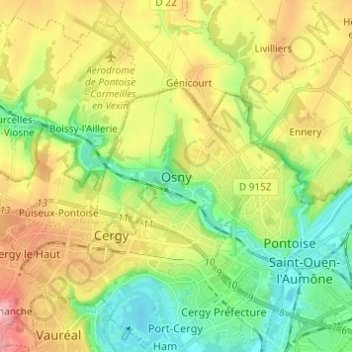 Mappa topografica Osny, altitudine, rilievo