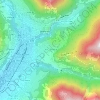 Mappa topografica Font Christianne, altitudine, rilievo