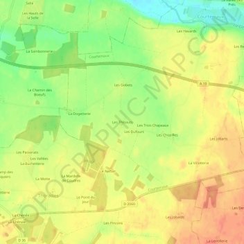 Mappa topografica Les Thibaults, altitudine, rilievo