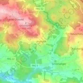 Mappa topografica Haslach, altitudine, rilievo