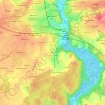 Mappa topografica Poul Raned, altitudine, rilievo