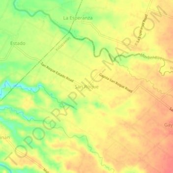Mappa topografica San Roque, altitudine, rilievo