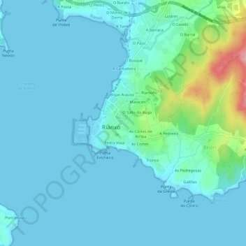 Mappa topografica Fincheira, altitudine, rilievo