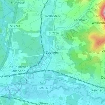 Mappa topografica Speikern, altitudine, rilievo