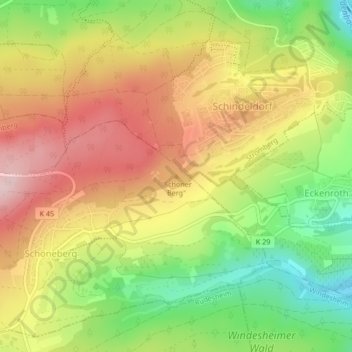 Mappa topografica "Schöner Berg", altitudine, rilievo