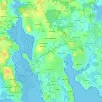 Mappa topografica Kerroch, altitudine, rilievo