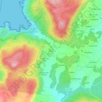 Mappa topografica Niñóns, altitudine, rilievo