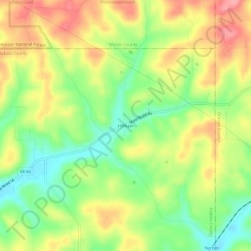 Mappa topografica Hillham, altitudine, rilievo