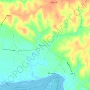 Mappa topografica Dahlgrens Corner, altitudine, rilievo