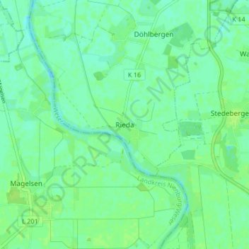 Mappa topografica Rieda, altitudine, rilievo