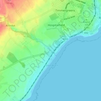 Mappa topografica Elliot, altitudine, rilievo