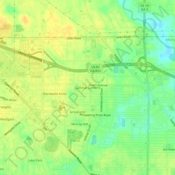 Mappa topografica Gailshar Gardens, altitudine, rilievo