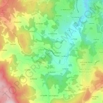 Mappa topografica Rouade, altitudine, rilievo