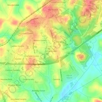 Mappa topografica Ashley Estates, altitudine, rilievo