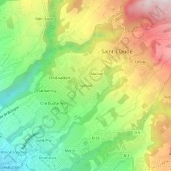 Mappa topografica Belfond, altitudine, rilievo