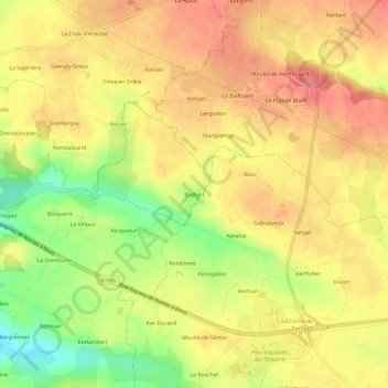 Mappa topografica Bodveil, altitudine, rilievo
