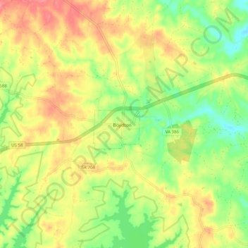 Mappa topografica Boydton, altitudine, rilievo