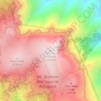 Mappa topografica Mount Graham, altitudine, rilievo