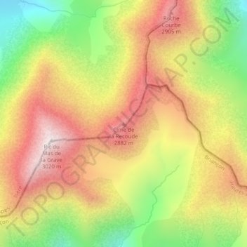 Mappa topografica Cime de la Recoude, altitudine, rilievo