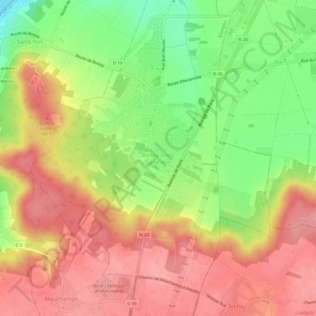 Mappa topografica Boissy-sous-Saint-Yon, altitudine, rilievo