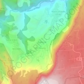 Mappa topografica Hell Bourg, altitudine, rilievo
