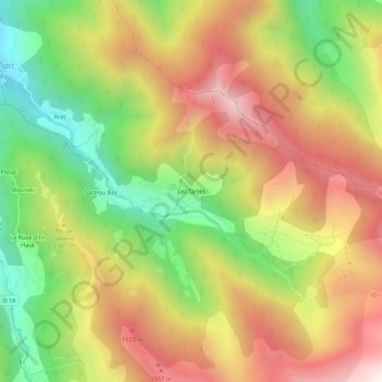 Mappa topografica Les Tartès, altitudine, rilievo