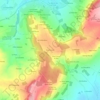 Mappa topografica Rue Creuse, altitudine, rilievo