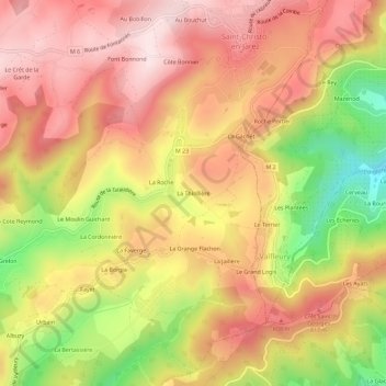 Mappa topografica La Thiollière, altitudine, rilievo