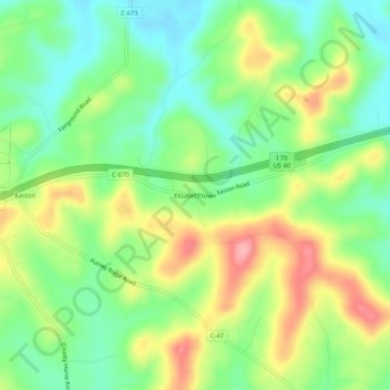 Mappa topografica Elizabethtown, altitudine, rilievo