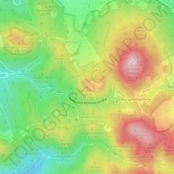 Mappa topografica Wasserfall, altitudine, rilievo