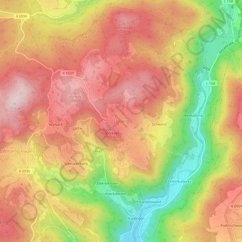 Mappa topografica Urberg, altitudine, rilievo