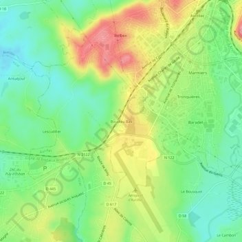 Mappa topografica Boudieu Bas, altitudine, rilievo