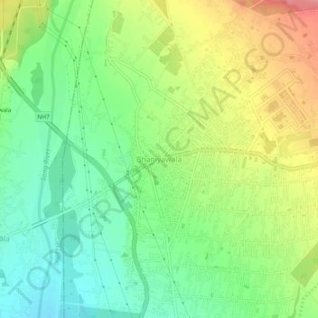 Mappa topografica Bhaniyawala, altitudine, rilievo