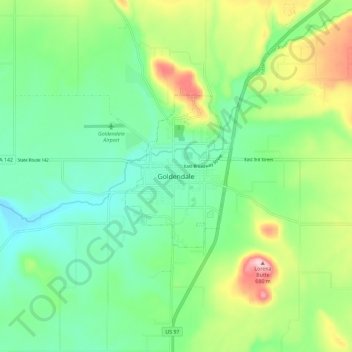 Mappa topografica Goldendale, altitudine, rilievo
