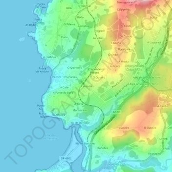 Mappa topografica A Vesada, altitudine, rilievo