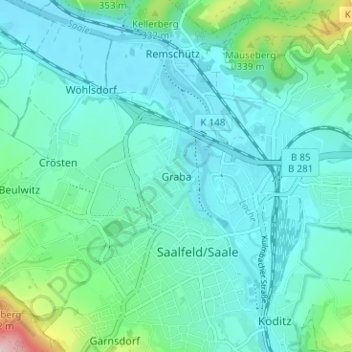 Mappa topografica Graba, altitudine, rilievo