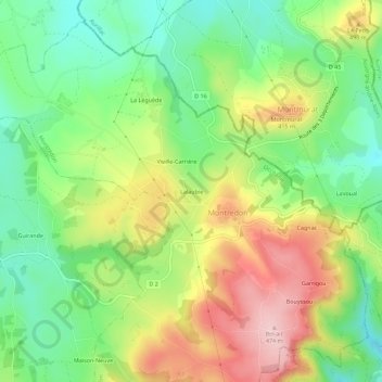 Mappa topografica Lalaubie, altitudine, rilievo
