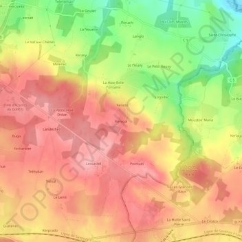 Mappa topografica Kervoal, altitudine, rilievo